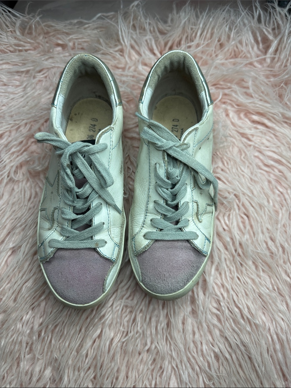 Golden Goose White Leather Sneakers with Dusty Pink Suede Toes